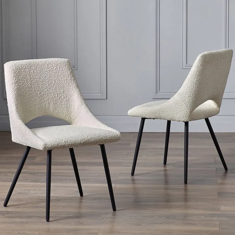 Irwin Dining Chairs with Black Legs, Pair - Ivory, Boucle product
