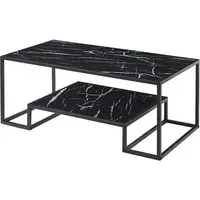 Isla Coffee Table with Undershelf - Black Marble Effect, MDF