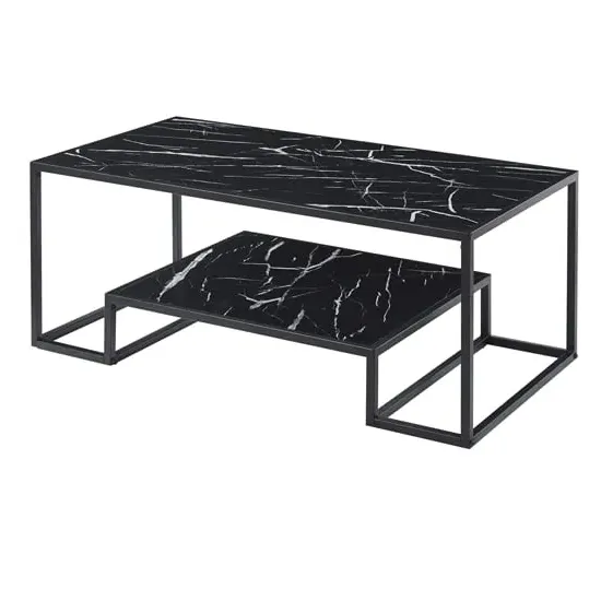 Isla Coffee Table with Undershelf - Black Marble Effect, MDF image