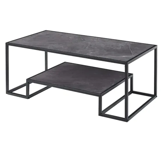 Isla Coffee Table with Undershelf - Grey Marble Effect, MDF