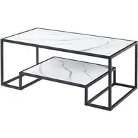 Isla Coffee Table with Undershelf - White Marble Effect, MDF