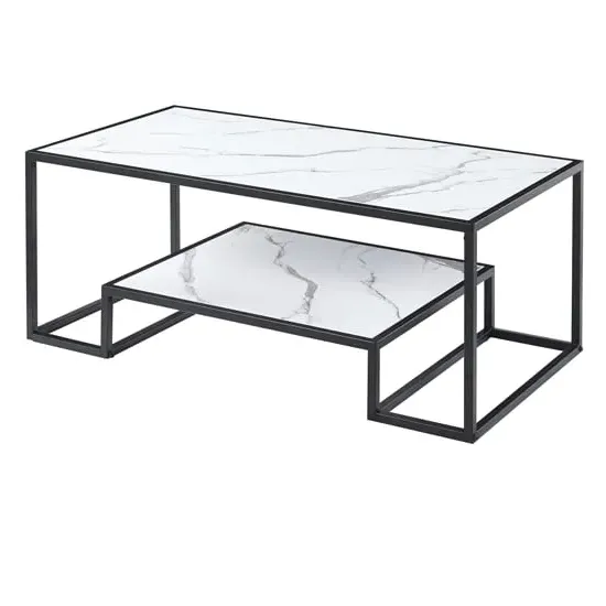 Isla Coffee Table with Undershelf - White Marble Effect, MDF