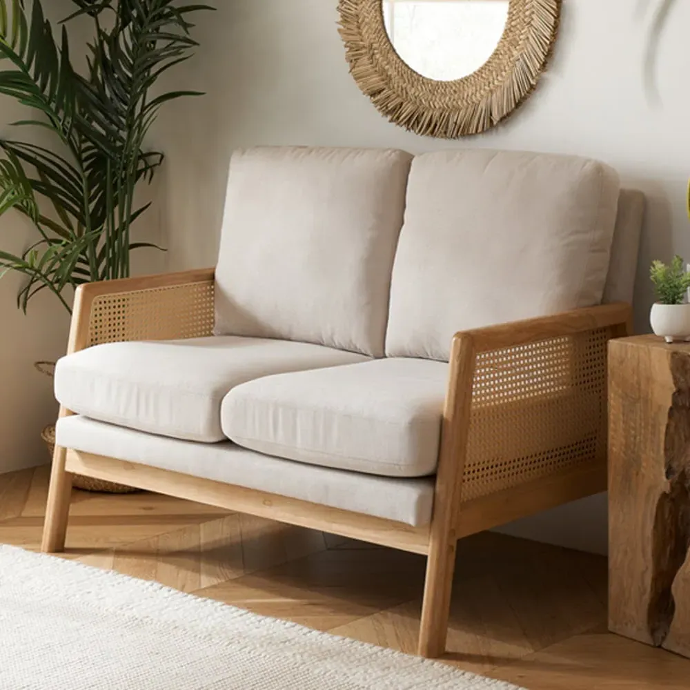 Issaquah 2-Seater Sofa with Wooden Frame - Grey, Oak