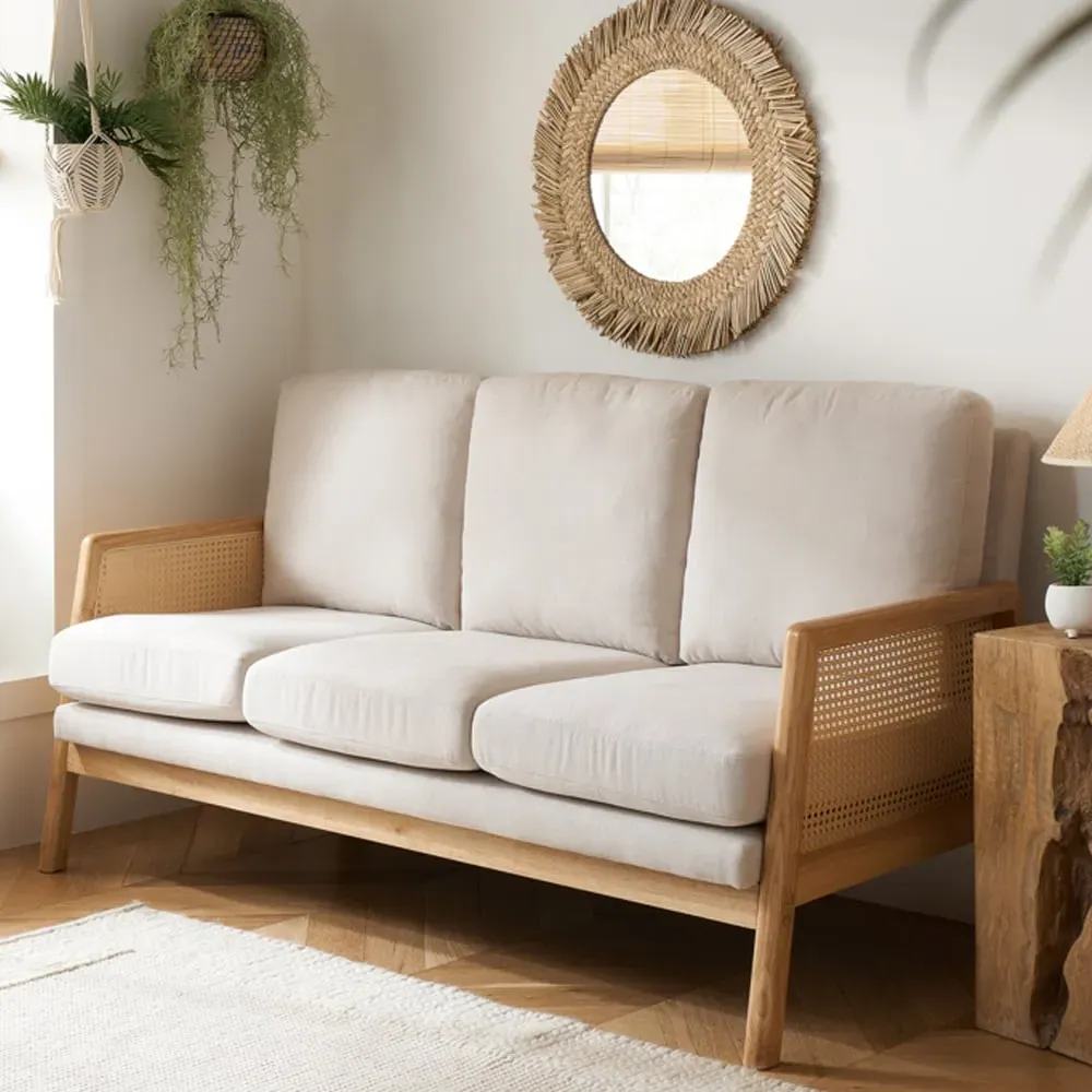 Issaquah 3-Seater Sofa with Wooden Frame - Grey, Oak