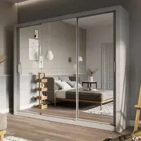 Ithaca 3-Door Mirrored Wardrobe with Sliding Doors - Grey