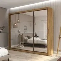Ithaca 3-Door Mirrored Wardrobe with Sliding Doors - Oak Shetland