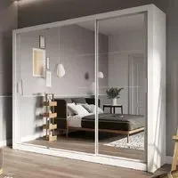 Ithaca 3-Door Mirrored Wardrobe with Sliding Doors - White