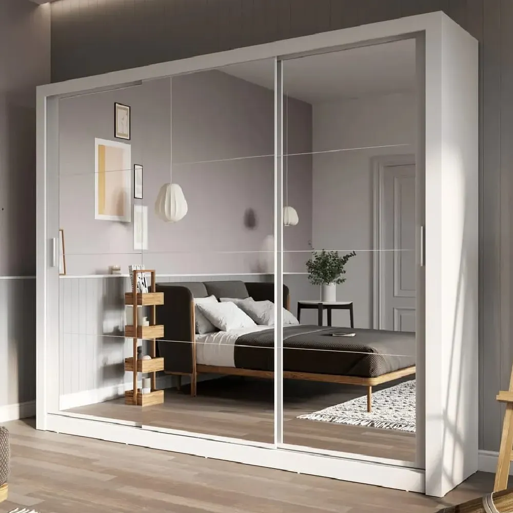 Ithaca 3-Door Mirrored Wardrobe with Sliding Doors - White