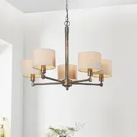 Ithaca 5 Light Pendant Ceiling Light - Bronze, Natural Fabric
