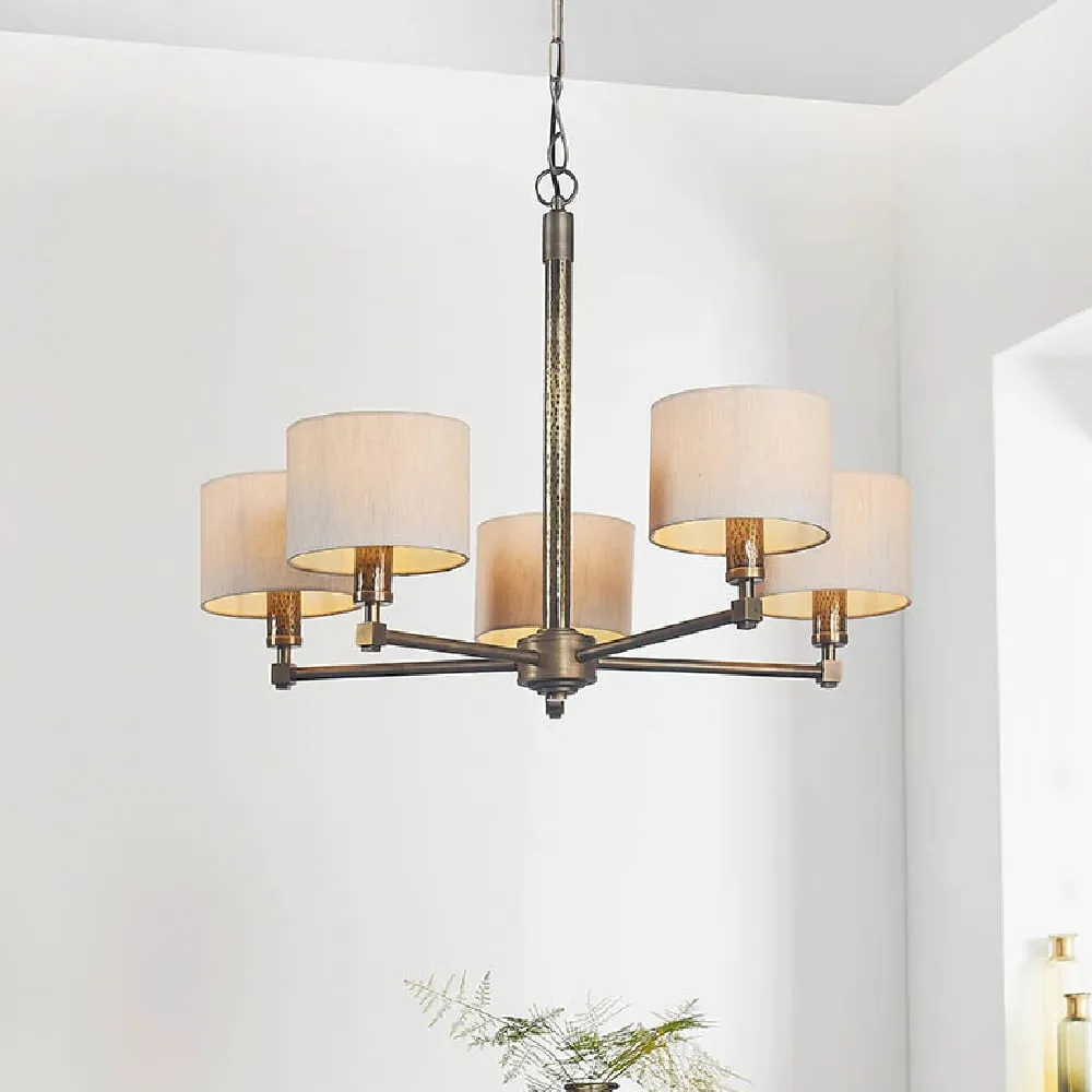 Ithaca 5 Light Pendant Ceiling Light - Bronze, Natural Fabric image