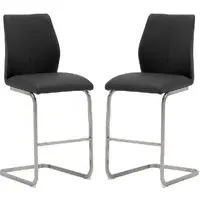 Ithaca Bar Stools with Chrome Base - Black, Faux Leather