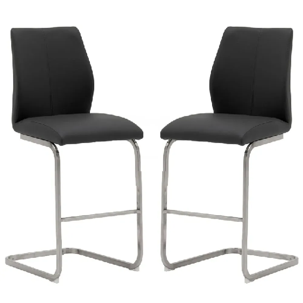 Ithaca Bar Stools with Chrome Base - Black, Faux Leather