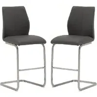 Ithaca Bar Stools with Chrome Base - Grey, Faux Leather