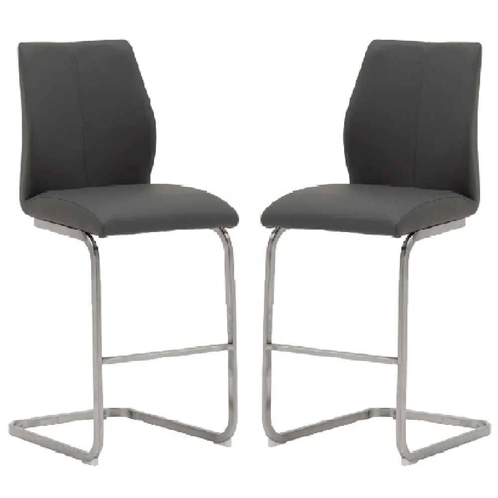 Ithaca Bar Stools with Chrome Base - Grey, Faux Leather