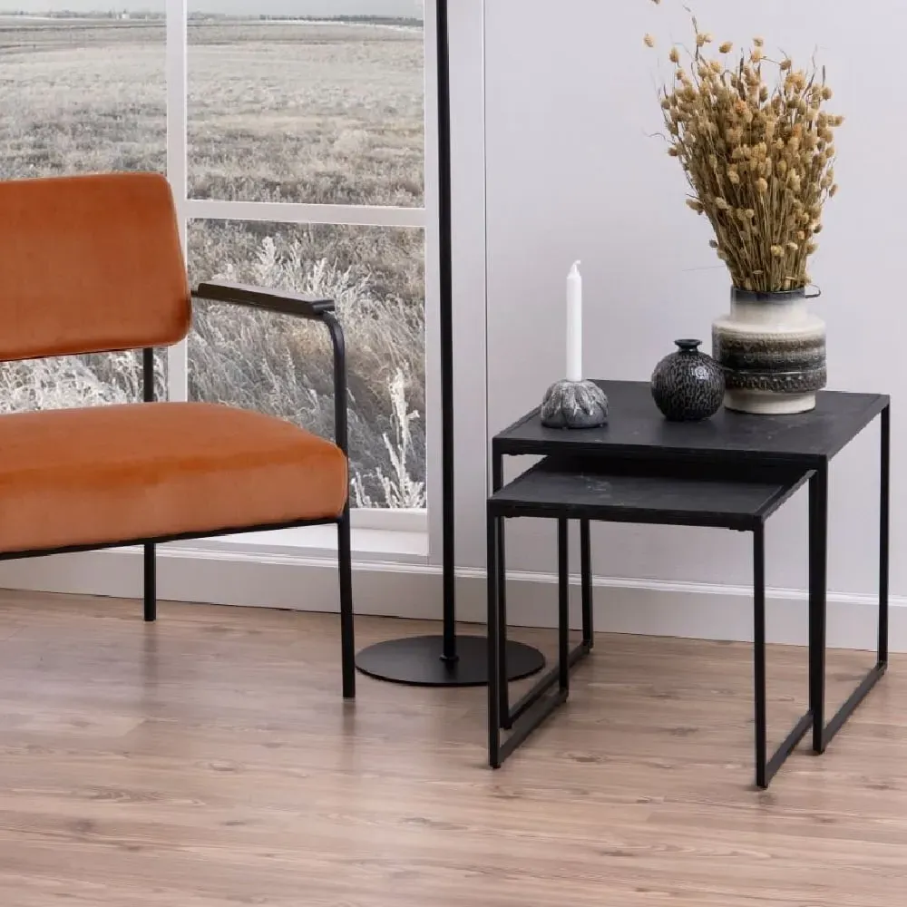 Ithaca Nest of 2 Tables - Black Marble Effect, Wood product