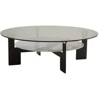 Ithaca Round Coffee Table with Storage - Grey, Glass