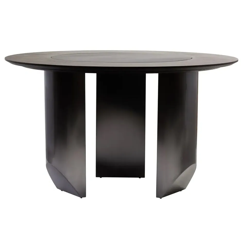Ithaca Round Dining Table with Lazy Susan - Black, Ceramic