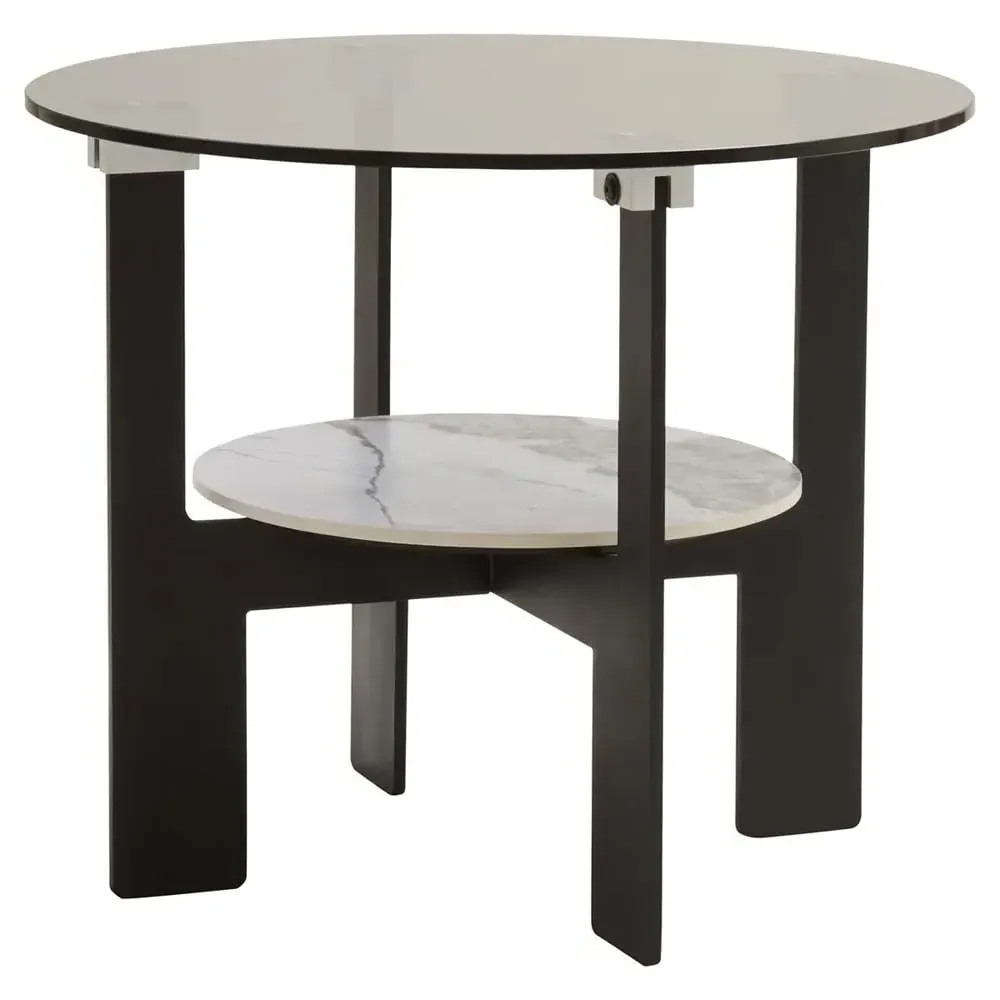 Ithaca Tall Round Coffee Table with Storage - Grey, Glass image