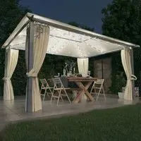 Ivan 4m x 3m Gazebo with Curtains and LED Lights - Cream