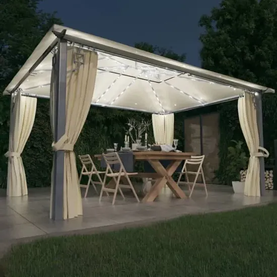 Ivan 4m x 3m Gazebo with Curtains and LED Lights - Cream image