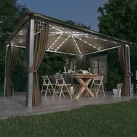 Ivan 4m x 3m Gazebo with Curtains and LED Lights - Taupe