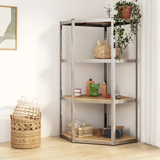Ivins 4-Tier Corner Shelving Unit - Silver, Steel