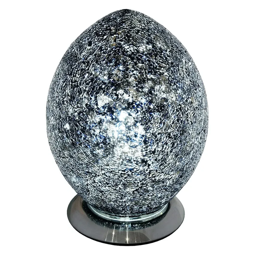 Izar Large Egg Lamp with Chrome Base - Black, Glass
