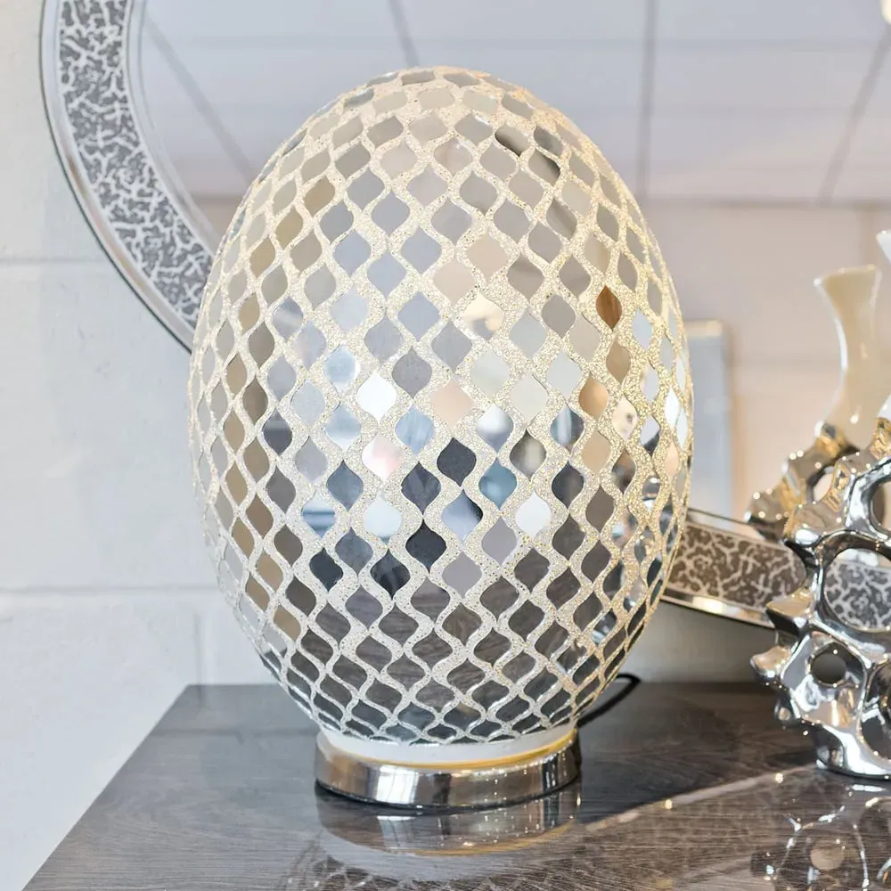 Izar Large Egg Lamp with Chrome Base - Mirrored, Glass