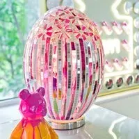 Izar Large Egg Lamp with Chrome Base - Rose Deco, Glass