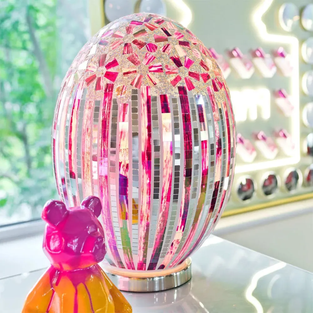 Izar Large Egg Lamp with Chrome Base - Rose Deco, Glass