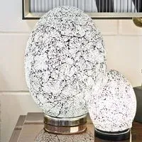 Izar Large Egg Lamp with Chrome Base - White, Glass