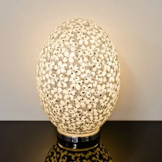 Izar Large Egg Table Lamp - White, Mosaic Glass