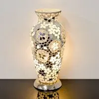 Izar Medium Art Deco Mosaic Glass Vase Table Lamp - Chrome