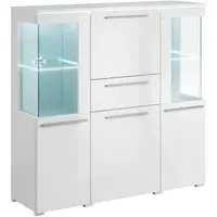 Izola Sideboard with 5 Doors and LED - White, High Gloss