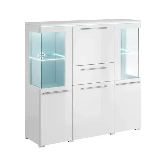 Izola Sideboard with 5 Doors and LED - White, High Gloss
