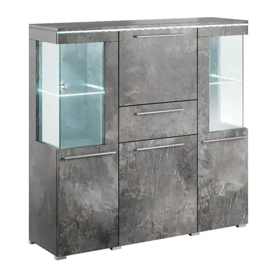 Izola Wooden Sideboard with 5 Doors and LED - Slate Grey