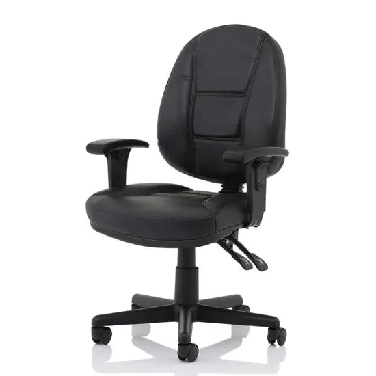 Jackson High Back Office Chair with Adjustable Arms - Black, Leather