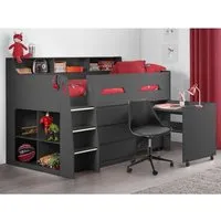 Jadiel Single Midsleeper Bed with Storage and Desk - Anthracite