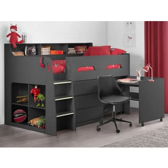 Jadiel Single Midsleeper Bed with Storage and Desk - Anthracite image