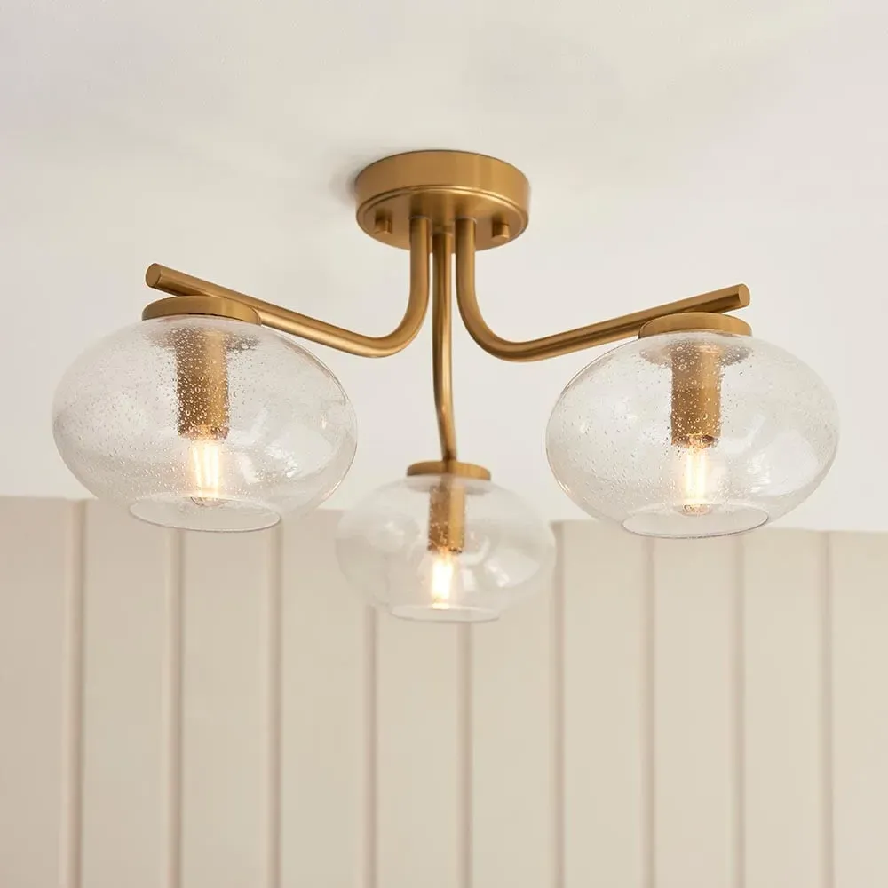Jaffrey 3-Light Semi Flush Ceiling Light - Brass, Glass product