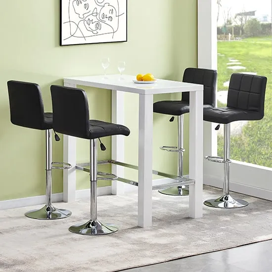 Jam Rectangular Bar Table Set with 4 Coco Stools - White, Glass