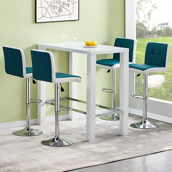 Jam Rectangular Bar Table Set with 4 Copez Stools - White, Glass