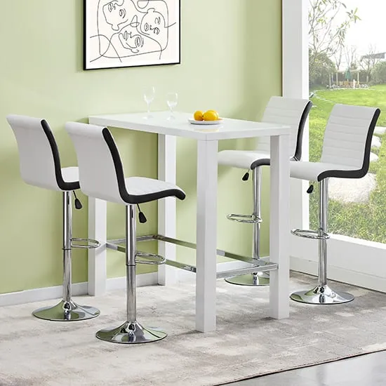 Jam Rectangular Bar Table Set with 4 Ritz Stools - White, Glass