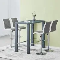 Jam Rectangular Bar Table Set with 4 Stools - Grey, Glass