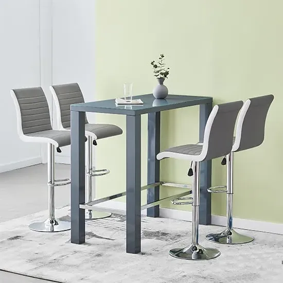 Jam Rectangular Bar Table Set with 4 Stools - Grey, Glass