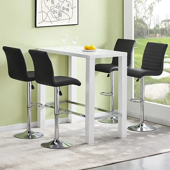 Jam Rectangular Bar Table Set with 4 Stools - White, Glass