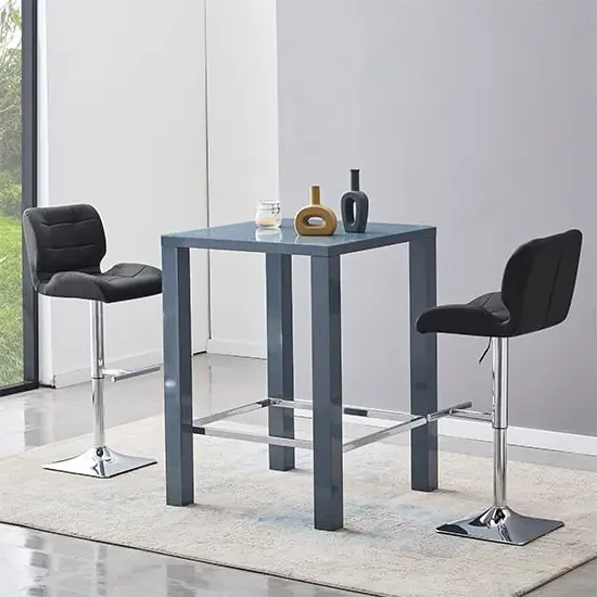 Jam Square Bar Table Set with 2 Candid Stools - Grey, Glass