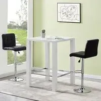 Jam Square Bar Table Set with 2 Coco Stools - White, Glass