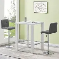 Jam Square Bar Table Set with 2 Coco Stools - White, Glass