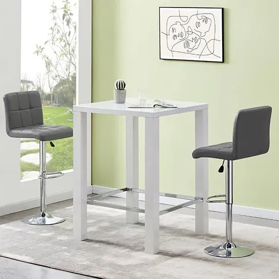 Jam Square Bar Table Set with 2 Coco Stools - White, Glass
